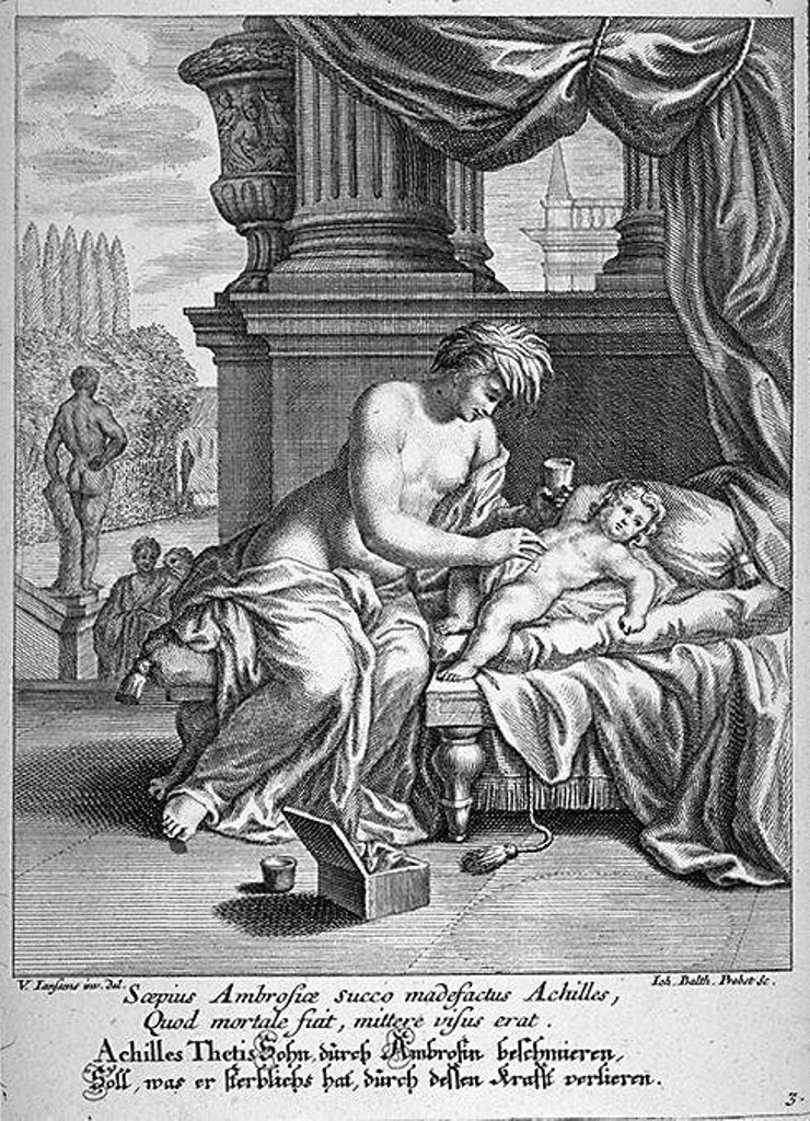 I malý Achilles si mohl užívat masáže ambrózií. Inu, protekce existovala už v mytologii. Zdroj obrázku: Johann Balthasar Probst, Public domain, via Wikimedia Commons