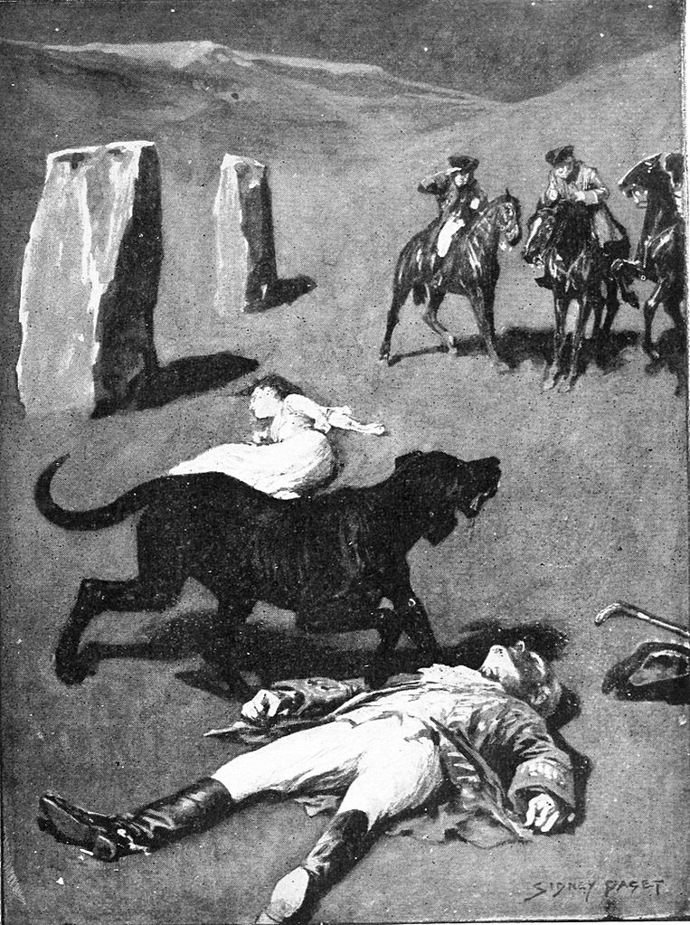 Černý pes jako ďábelská entita britského folklóru. Zdroj obrázku: Sidney Paget (1860-1908), Public domain, via Wikimedia Commons