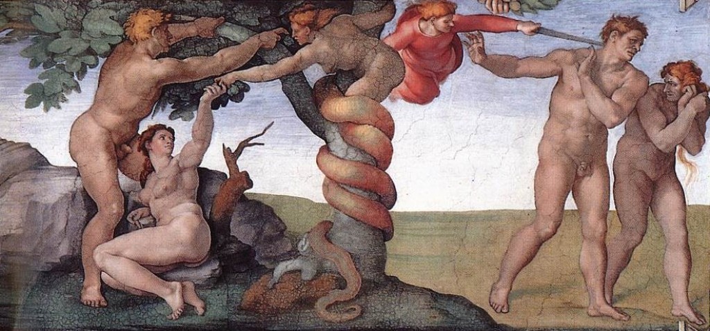 Slavná freska geniálního Michelangela. Zdroj obrázku:   Michelangelo, Public domain, via Wikimedia Commons