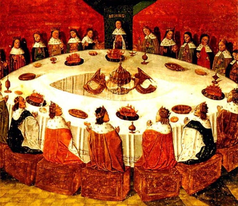 Na Kamelotu se měl nacházet i slavný kulatý stůl krále Artuše. Zdroj obrázku: Evrard d'Espinques, Public domain, via Wikimedia Commons