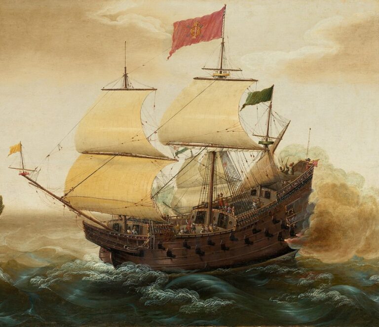 Španělské galeony se vracely do Evropy obtěžkané zlatem. Velké pokušení pro drsnou námořnickou chásku. Zdroj obrázku: Cornelis Verbeeck, Public domain, via Wikimedia Commons