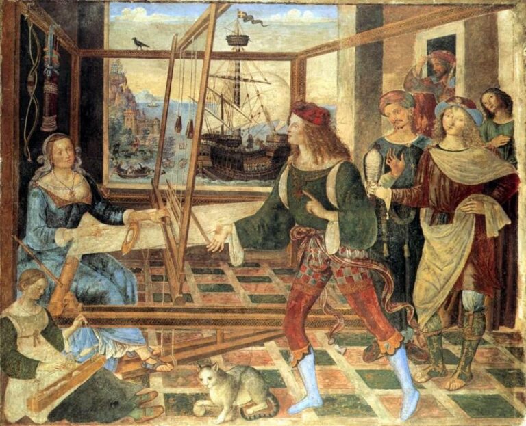 Epos Odysseia byl vždy inspirací malířům. Takto viděl návrat Odyssea na Ithaku italský renesanční malíř Pinturicchio. Zdroj obrázku: Pinturicchio, Public domain, via Wikimedia Commons