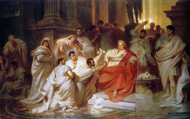 Okamžiky před Caesarovou smrtí zachycené na obraze. FOTO: neznámý autor / Creative Commons / volné dílo