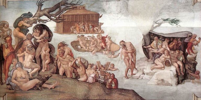 Potopa světa stvořená štětcem geniálního Michelangela. Zdroj obrázku: Michelangelo, Public domain, via Wikimedia Commons