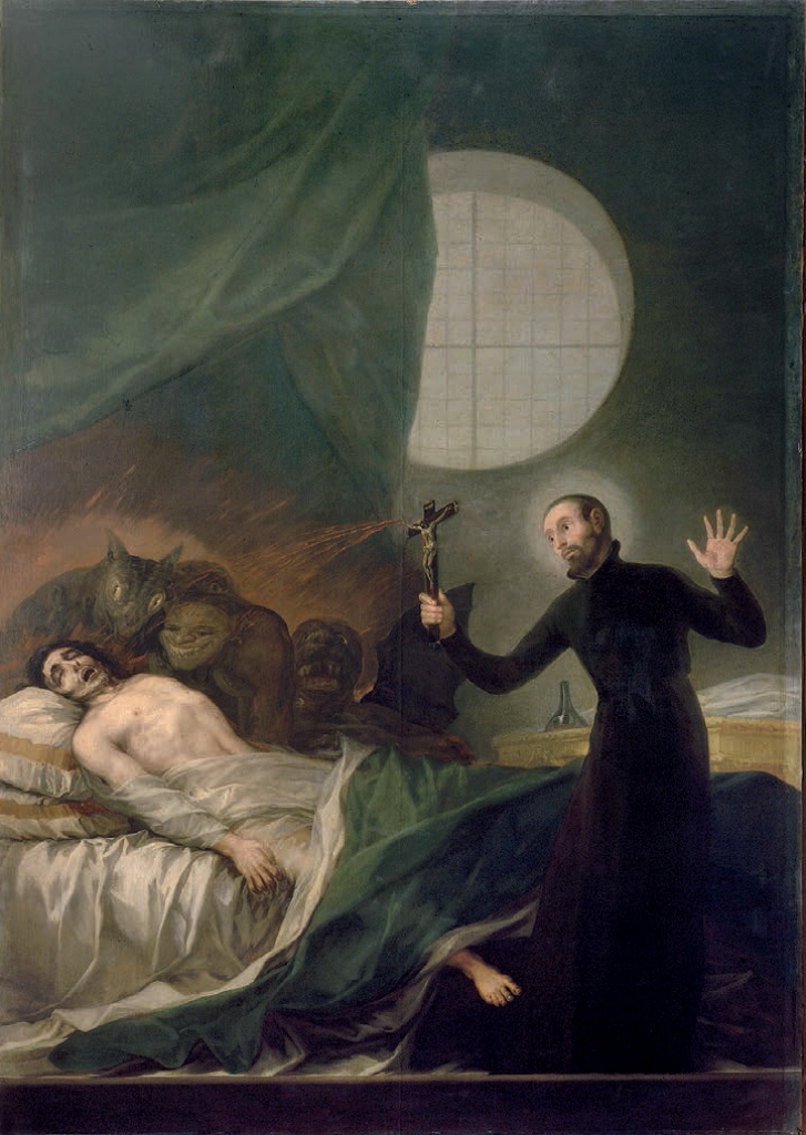 K boji s upíry lze kromě naostřené tyče z hlohového dřeva nebo aromatických silic česneku využít i metod exorcismu. Zdroj obrázku: Francisco de Goya, Public domain, via Wikimedia Commons