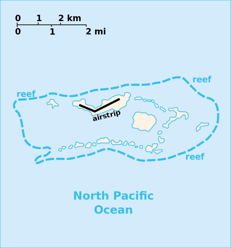 Mapa atolu. Zdroj obrázku: User:Indolences, Public domain, via Wikimedia Commons
