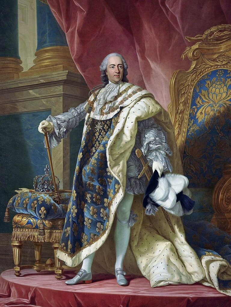 Francouzský král Ludvík XV. možná držel jakobitskému povstání palce, armádu ale neposlal. Omezil se pouze na logistickou podporu přepravy zlata do Skotska. Zdroj obrázku: Workshop of Louis-Michel van Loo, Public domain, via Wikimedia Commons