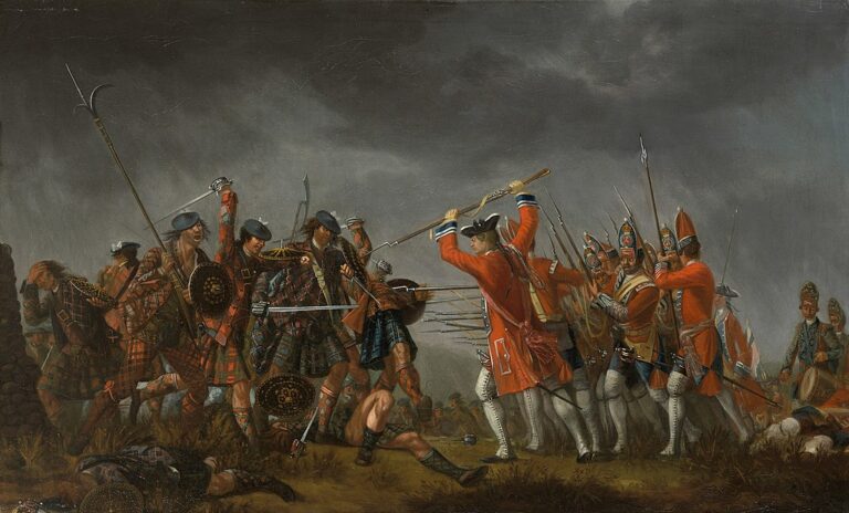 Jakobitské povstání vedlo k vojenským střetům skotských oddílů s britskou armádou. Zdroj obrázku: David Morier (1705?-1770), Public domain, via Wikimedia Commons