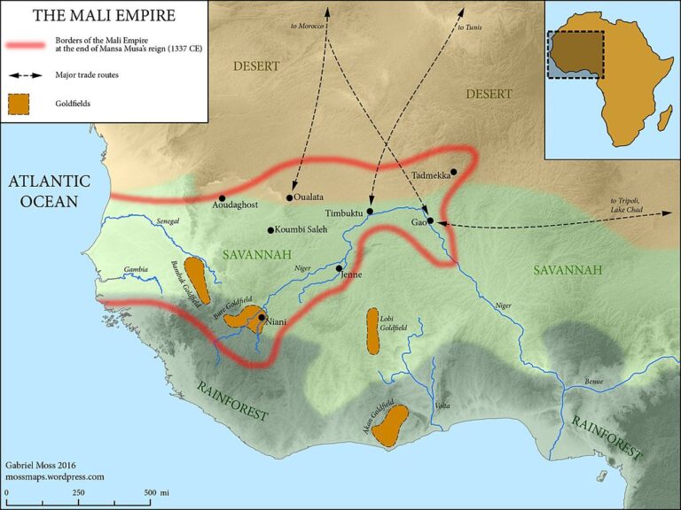 Malijská říše měla ve čtrnáctém století přístup k Atlantskému oceánu. Zdroj obrázku: Gabriel Moss, CC BY-SA 4.0 <https://creativecommons.org/licenses/by-sa/4.0>, via Wikimedia Commons