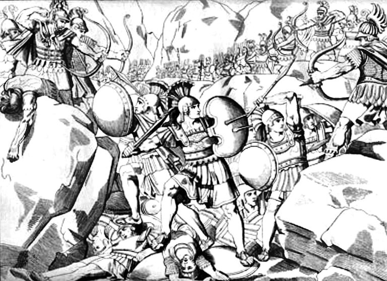 Bitva u Thermopyl je stále symbolem udatnosti a hrdinství spartských bojovníků. Umírali zde však i muži z dalších řeckých městských států. Zdroj obrázku: Unkown (published in 1832), Public domain, via Wikimedia Commons