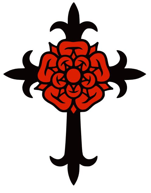 Kříž s růží, obecný symbol rosekruciánů (rosekruciánství)