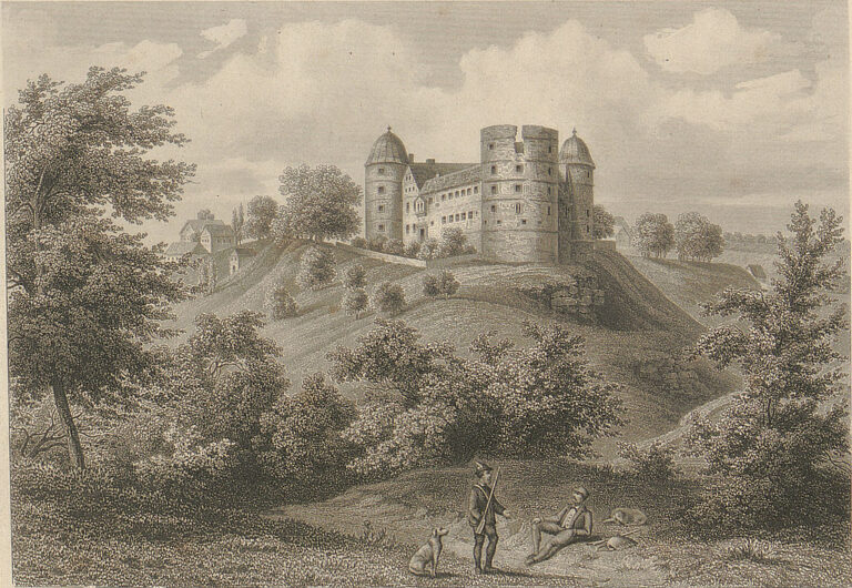 Historické vyobrazení hradu Wewelsburg. Zdroj obrázku: Werner Schuch, Public domain, via Wikimedia Commons