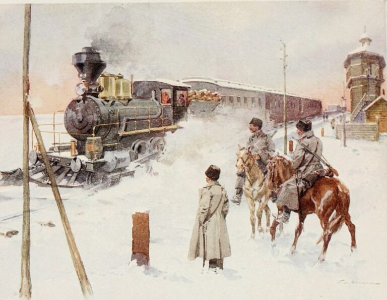 Vlak s pokladem je pečlivě střežen. Zdroj ilustračního obrázku: Internet Archive Book Images, No restrictions, via Wikimedia Commons