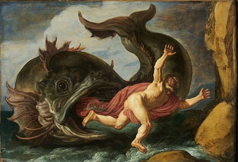 Leviatan byl prý mnohem větší než bájná velryba, která spolkla Jonáše. Zdroj obrázku: Pieter Lastman, Public domain, via Wikimedia Commons