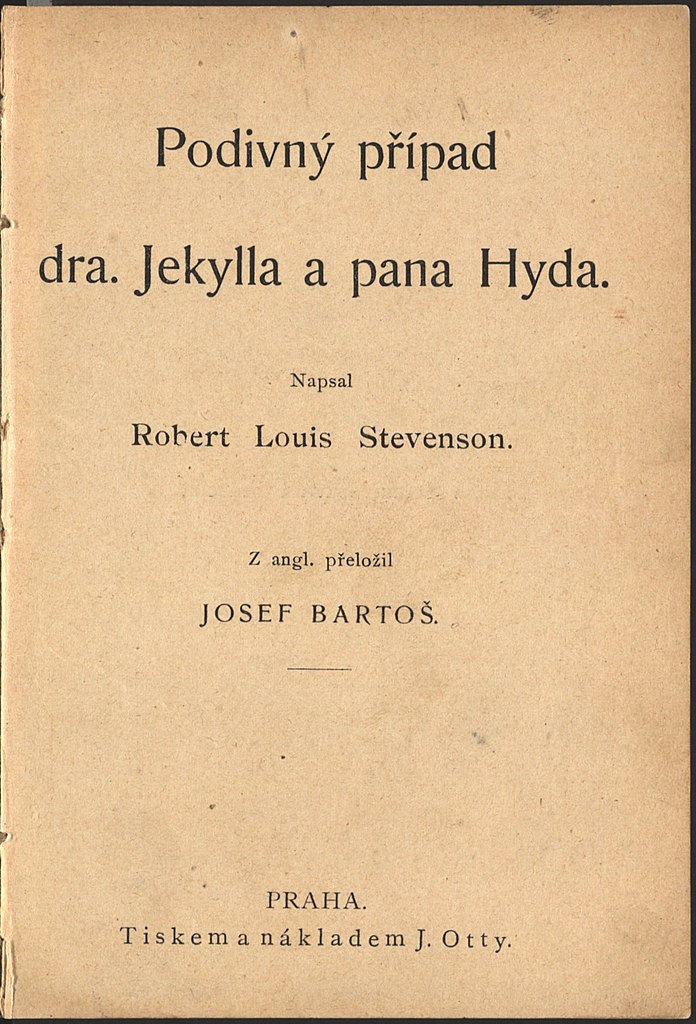 První české vydání knihy o případu Dr. Jekylla alias pana Hyda. Zdroj obrázku: www.digitalniknihovna.cz, CC BY-SA 4.0 , via Wikimedia Commons