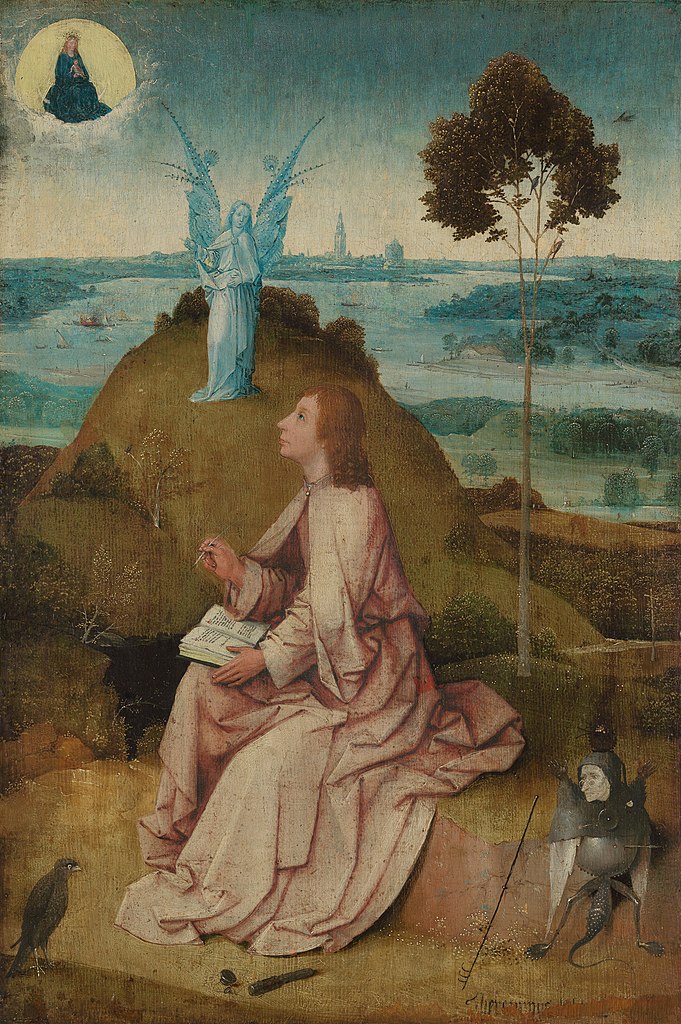 Zjevení svatého Jana bylo dle tradice zaznamenáno na řeckém ostrově Patmos. Zdroj obrázku: Hieronymus Bosch, Public domain, via Wikimedia Commons