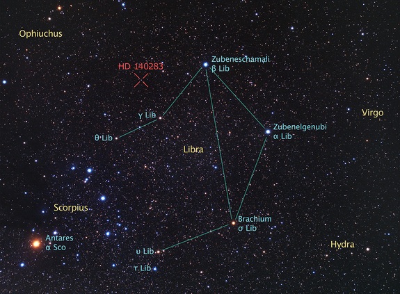 Hvězda HD 140283 je dobře viditelná. Foto: AnTer99 - Own work, CC BY-SA 3.0, Wikimedia commons