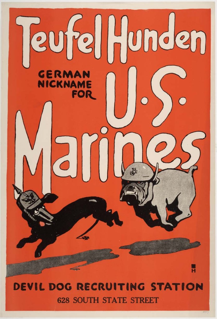 Pekelní psi se přezdívalo i příslušníkům americké námořní pěchoty za první světové války. Zdroj obrázku: United States Marine Corps, Public domain, via Wikimedia Commons
