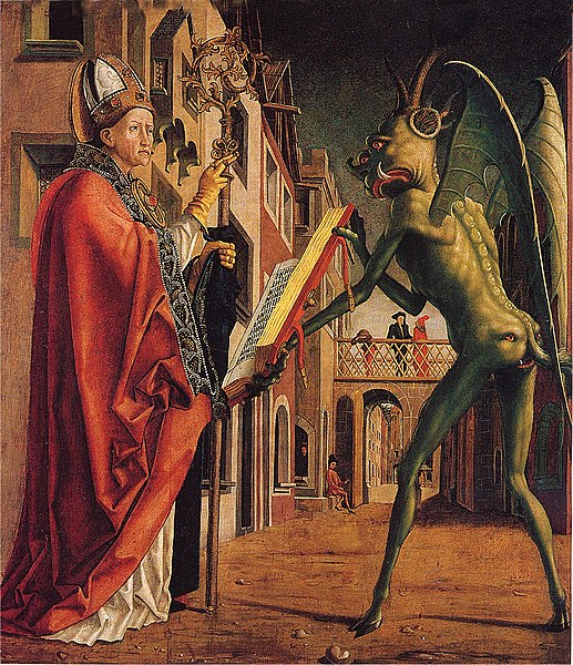 Svatý Wolfgang a ďábel, malba Michael Pacher.
