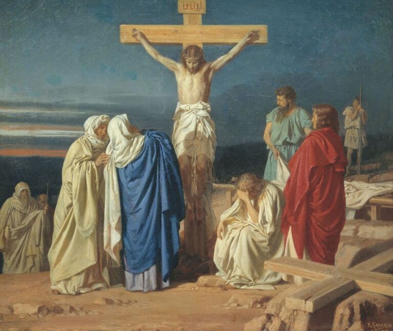 Ze dřeva jmelí měl být vyroben kříž, na kterém umírá Ježíš Kristus. Zdroj obrázku: Evgraf Semenovich Sorokin, Public domain, via Wikimedia Commons