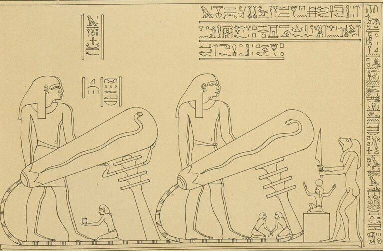 Báje o zobrazení světa, nebo dvojice staroegyptských osvětlovačů? Zdroj obrázku: Scan by NYPL, Public domain, via Wikimedia Commons