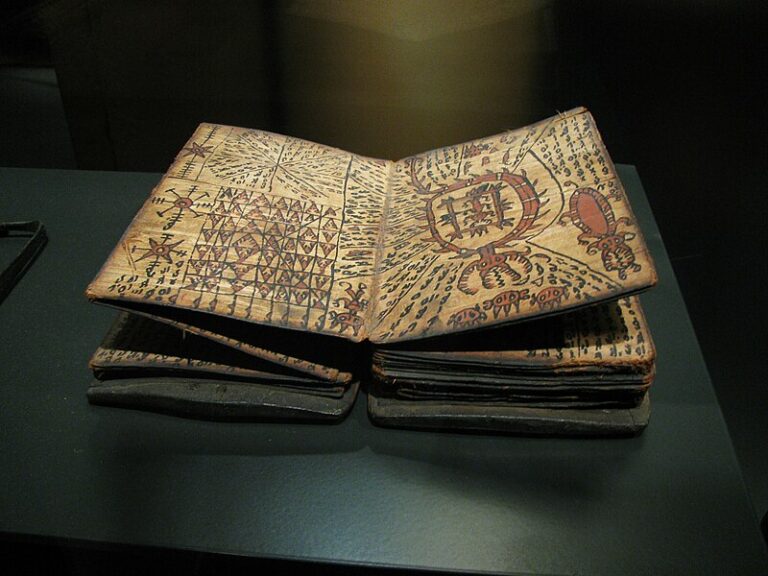 Grimoáry znali i v Asii. Například tato kniha kouzel z Bataku.Foto: Tribe Toba Batak, Sumatra, Indonesia, Public domain, via Wikimedia Commons