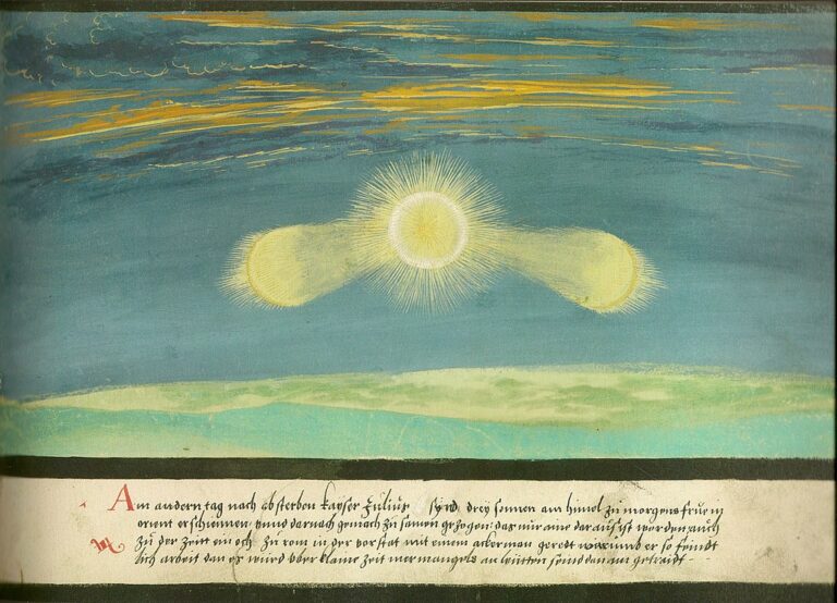 Jak si vysvětlit zobrazení „trojice Sluncí“? Zdroj obrázku: Book scan (Taschen), Public domain, via Wikimedia Commons