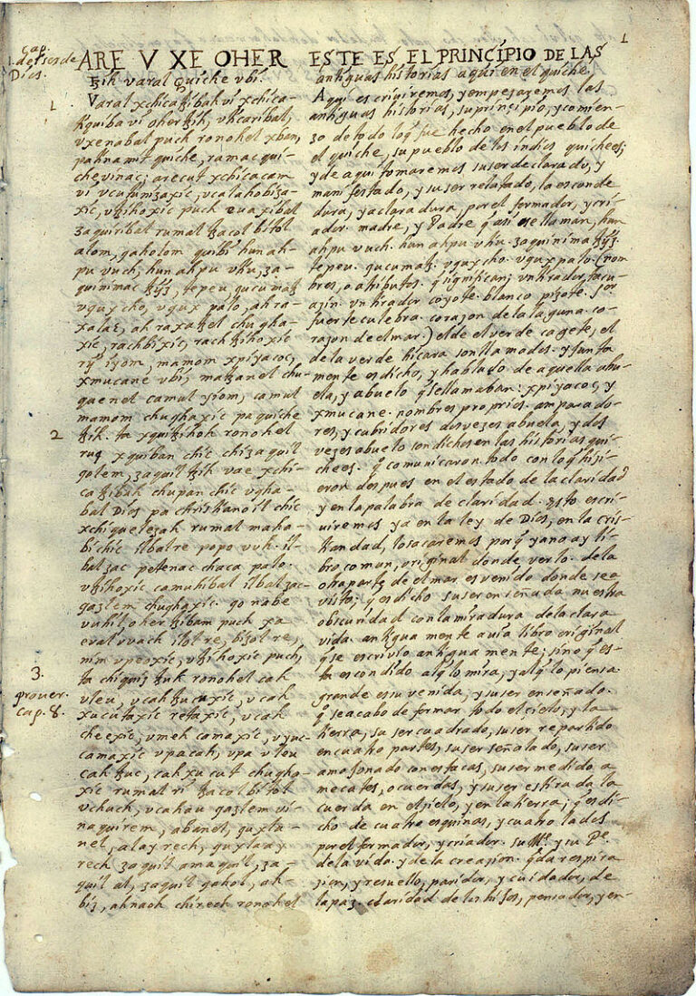 Najstarší zachovaný zápis knihy Popol Vuh.
