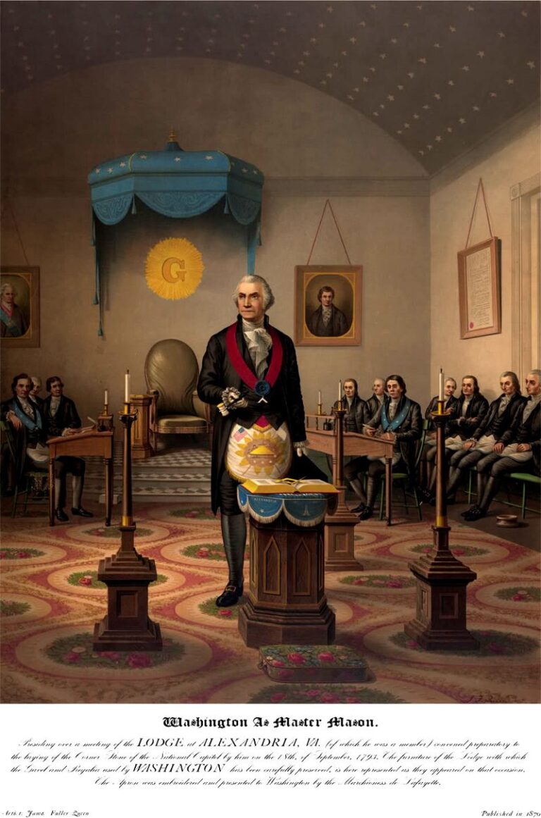 George Washington v čele své zednářské lóže.