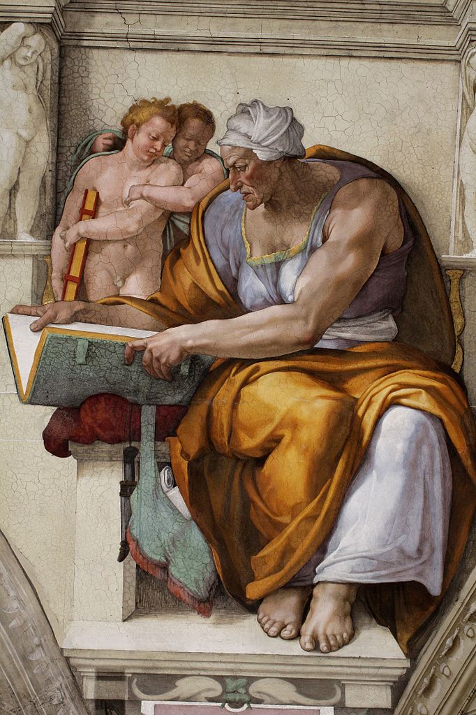 Bájná Sibyla tak, jak ji zpodobnil geniální Michelangelo Buonarroti (1475-1564). Zdroj obrázku: Michelangelo, CC BY 3.0 , via Wikimedia Commons