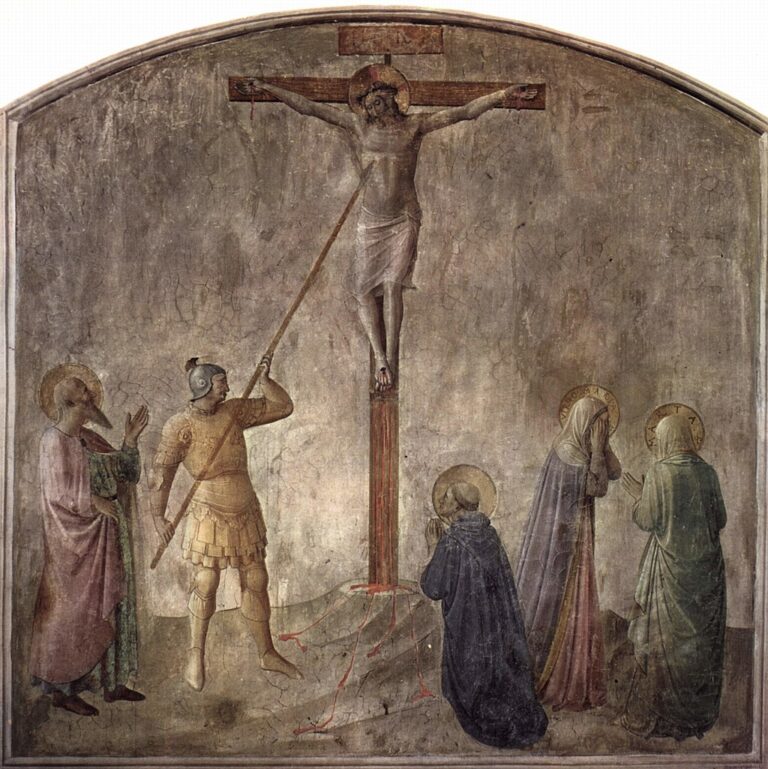 Longinus svým kopím ukončuje Ježíšovo utrpení na kříži, foto Fra Angelico / Creative Commons / Volné dílo
