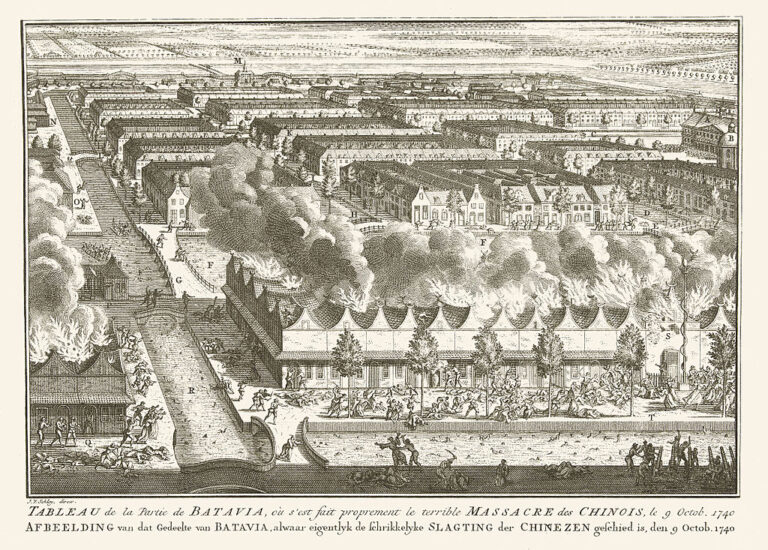Násilnosti v Batávii v roce 1740. Zdroj obrázku: Jakob van der Schley, Public domain, via Wikimedia Commons