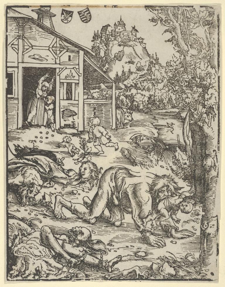 Brutální útok vlkodlaka na historickém vyobrazení. Zdroj obrázku: Lucas Cranach starší, Public domain, via Wikimedia Commons