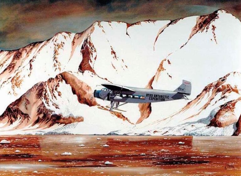 Přelet Byrda nad Antarktidou.