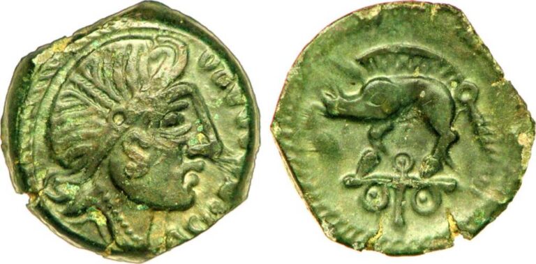 Galské mince s vyobrazením posvátného prasete. Zdroj foto: cgb, CC BY-SA 3.0, via Wikimedia Commons