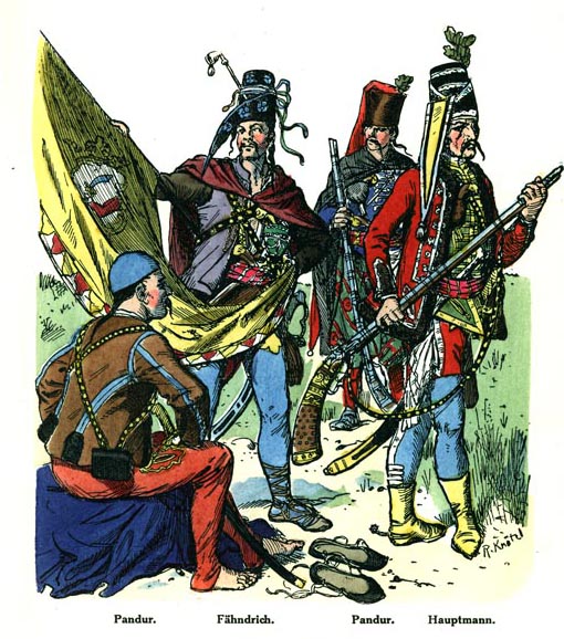 Chorvatští pandurové v první polovině 18. století, foto R. Knötel / Creative Commons / Volné dílo
