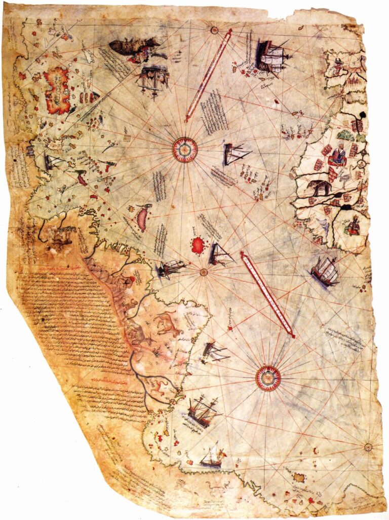 Mapa Piriho Reise, která vyobrazuje obrysy Antarktídy.