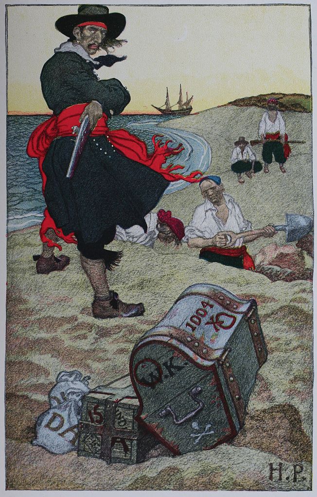 Kapitán Kidd a legendy o ukrývání pirátských pokladů jedno jsou. Zdroj obrázku: Howard Pyle, Public domain, via Wikimedia Commons