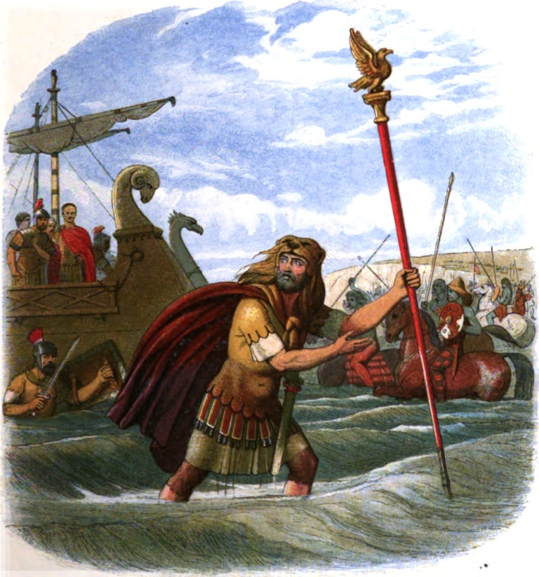 První pokusy o invazi do Británie podnikli Římané v roce 55 před naším letopočtem. Zdroj obrázku: James William Edmund Doyle, Public domain, via Wikimedia Commons