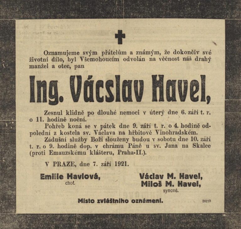 Úmrtní oznámení Vácslava Havla