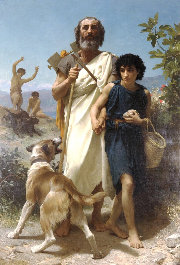Slepý Homér se nechává vést. Obraz namaloval roku 1874 francouzský malíř William-Adolphe Bouguereau.