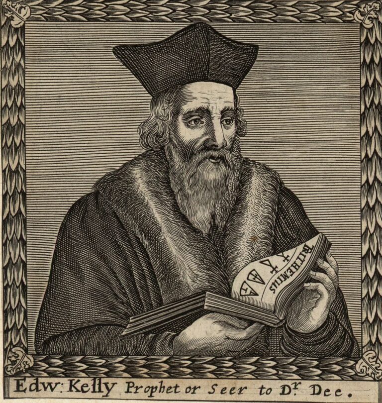 Edward Kelley, původem snad Angličan či Ir, český rytíř s přídomkem z Imany, alchymista , paracelsián a mág