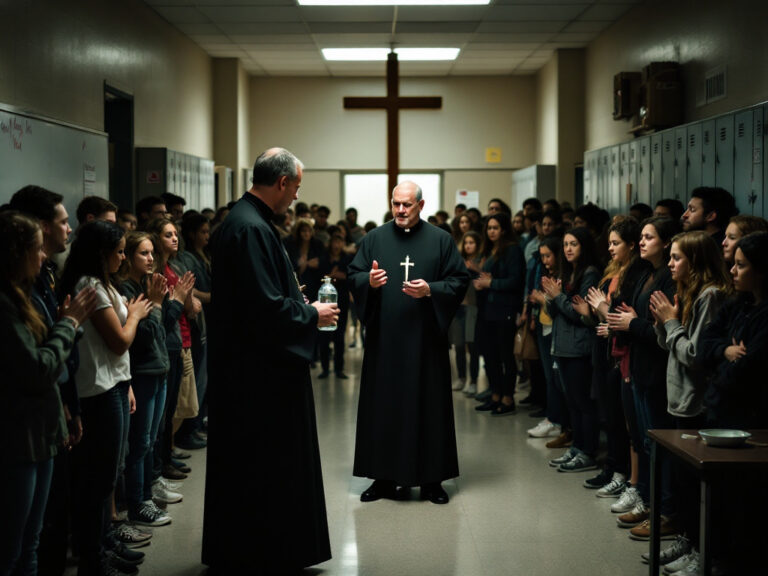 Kněz provádí vysvěcení budovy v reakci na hlášení paranormálních jevů.