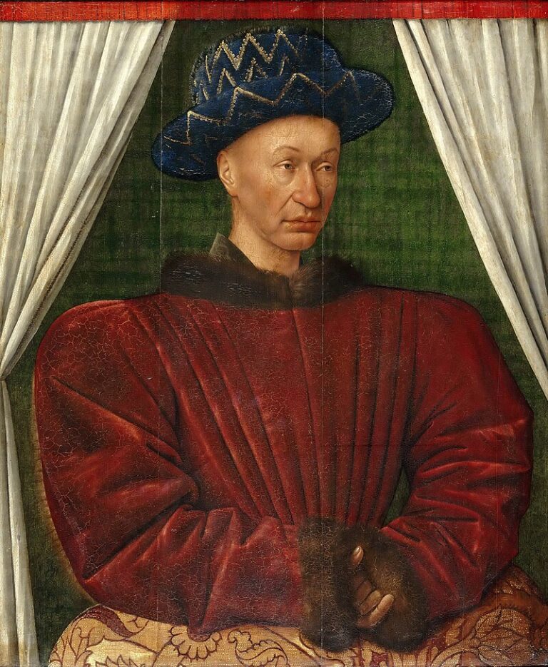 Portrét francouzského krále Karla VII., dílo Jeana Fouqueta vytvořené temperou na dřevě kolem poloviny 15. století.