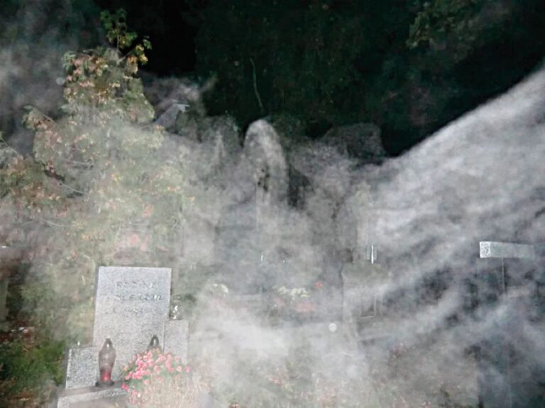 Mezi hroby se plíží stínové postavy.