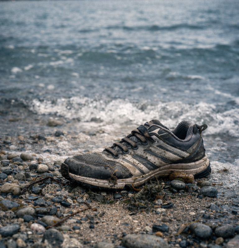 Osamělá sportovní bota vyplavená na pobřeží ilustruje fenomén nálezů lidských chodidel v oblasti Salish Sea na pomezí Kanady a USA. Foto: Pixabay