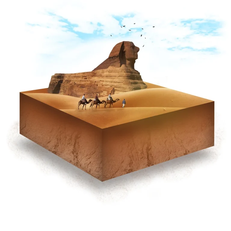 Sfinga, strážkyně pouště, jejíž pohled provází příběhy o záhadách a varováních. Její tichá přítomnost připomíná, že Egypt skrývá tajemství, která se neodhalují bez následků.