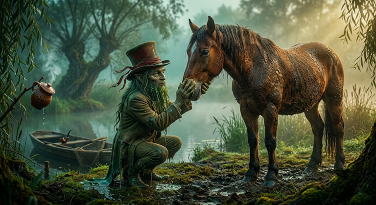 V mnoha bájích je vodník ochráncem koní. Foto: AI