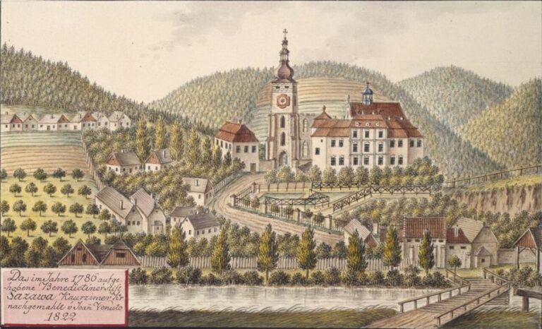 Historický pohled na klášter v Sázavě. Foto: Joann Venuto (1746-1833)/Creative Commons/Public Domain