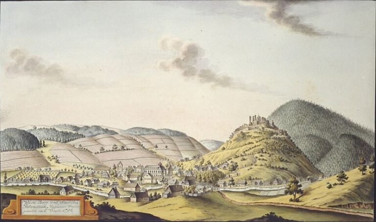 Hrad Potštejn v roce 1792. Foto: Joann Venuto (1746-1833)/Creative Commons/Public Domain